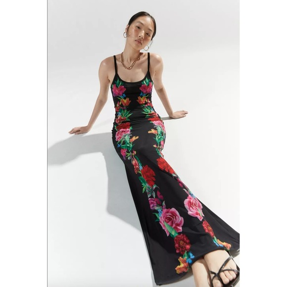 AFRM Dresses & Skirts - AFRM Ashlyn Mesh Maxi Dress Black Floral Graphic XL